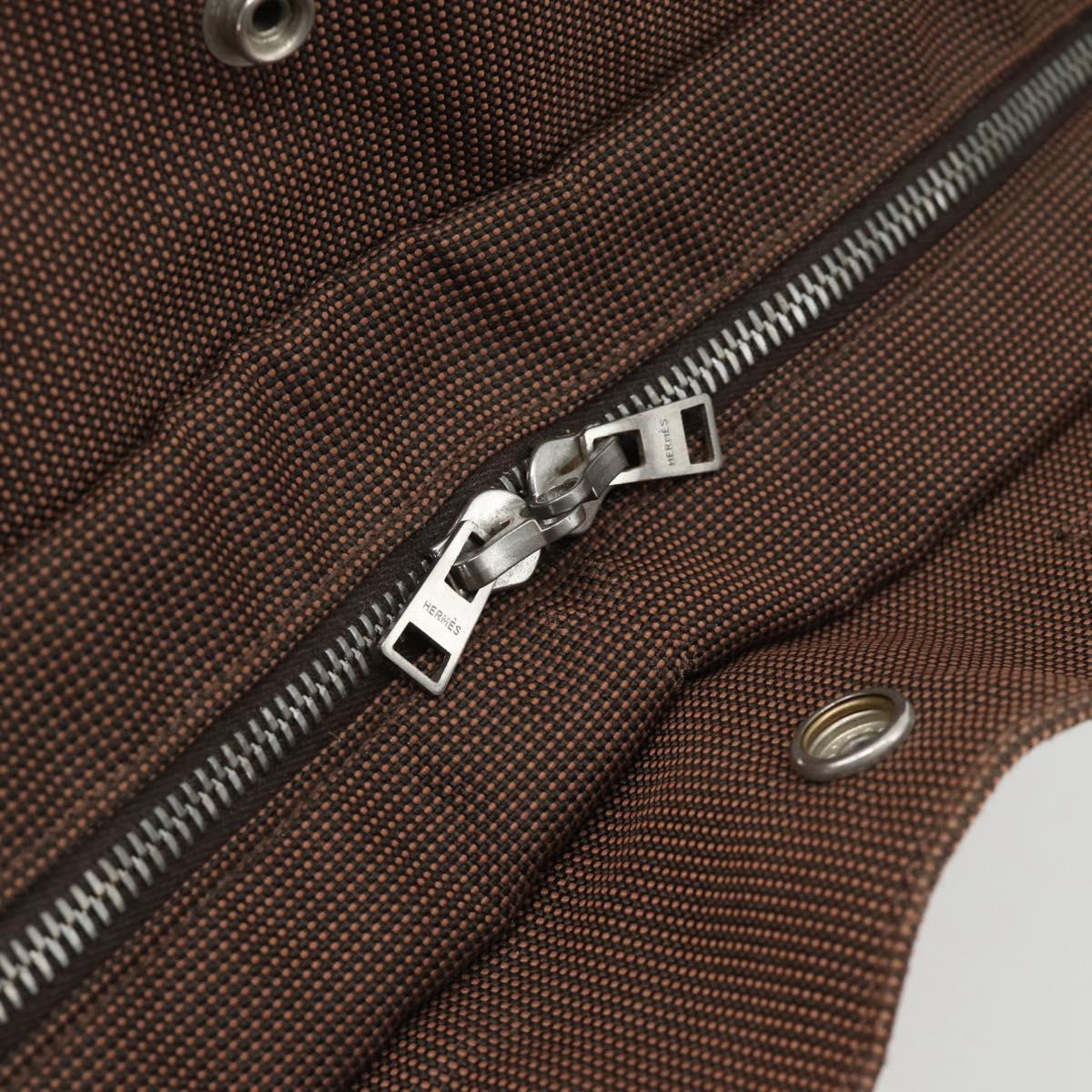 HERMES Fourre Tout MM Hand Bag Canvas Brown Silver Auth 181710