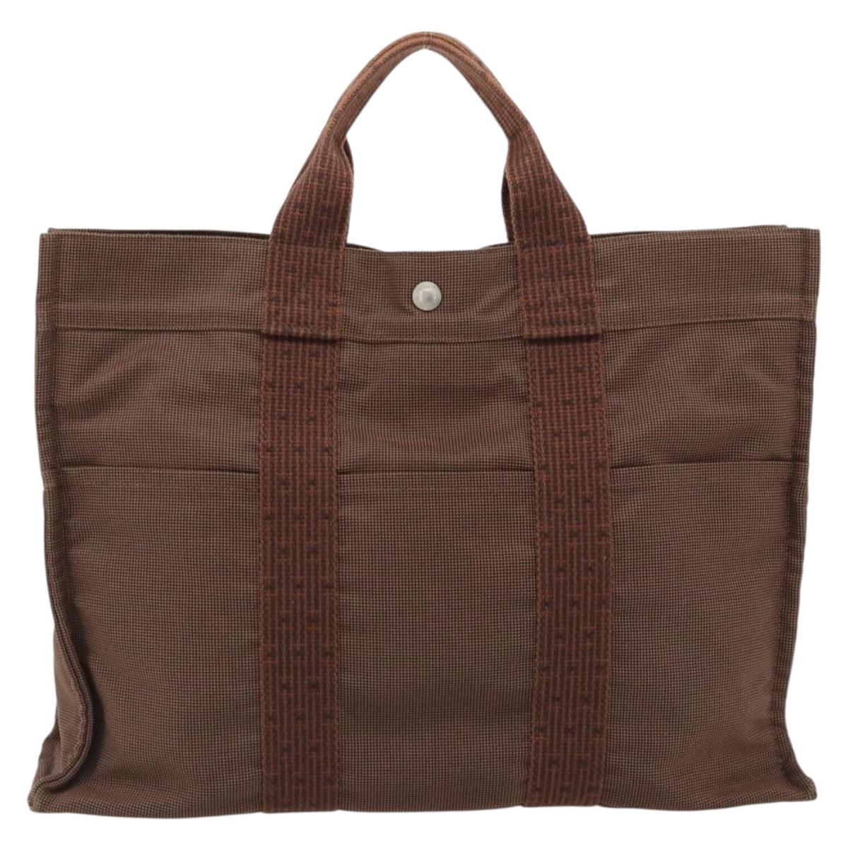 HERMES Fourre Tout MM Hand Bag Canvas Brown Silver Auth 181710