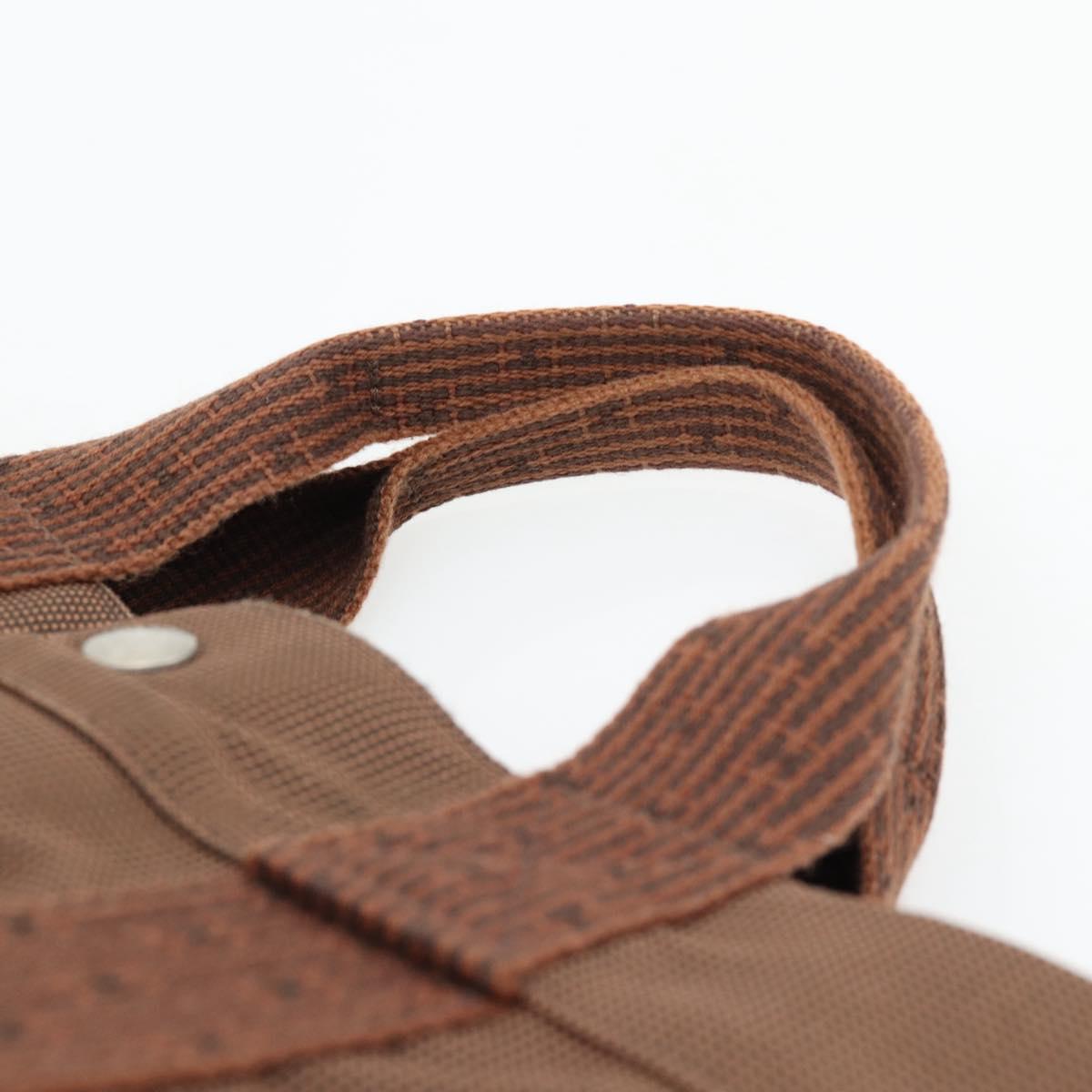 HERMES Fourre Tout MM Hand Bag Canvas Brown Silver Auth 181710