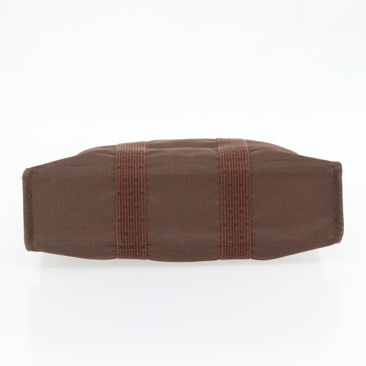 HERMES Fourre Tout MM Hand Bag Canvas Brown Silver Auth 181710
