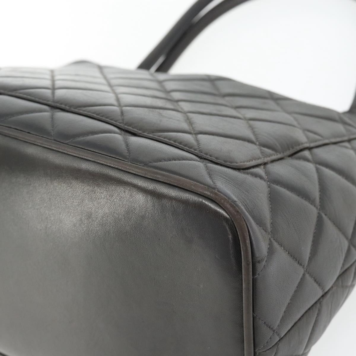CHANEL Matelasse Reprint Tote Bag Lamb Skin Black Gold CC Auth 181711A