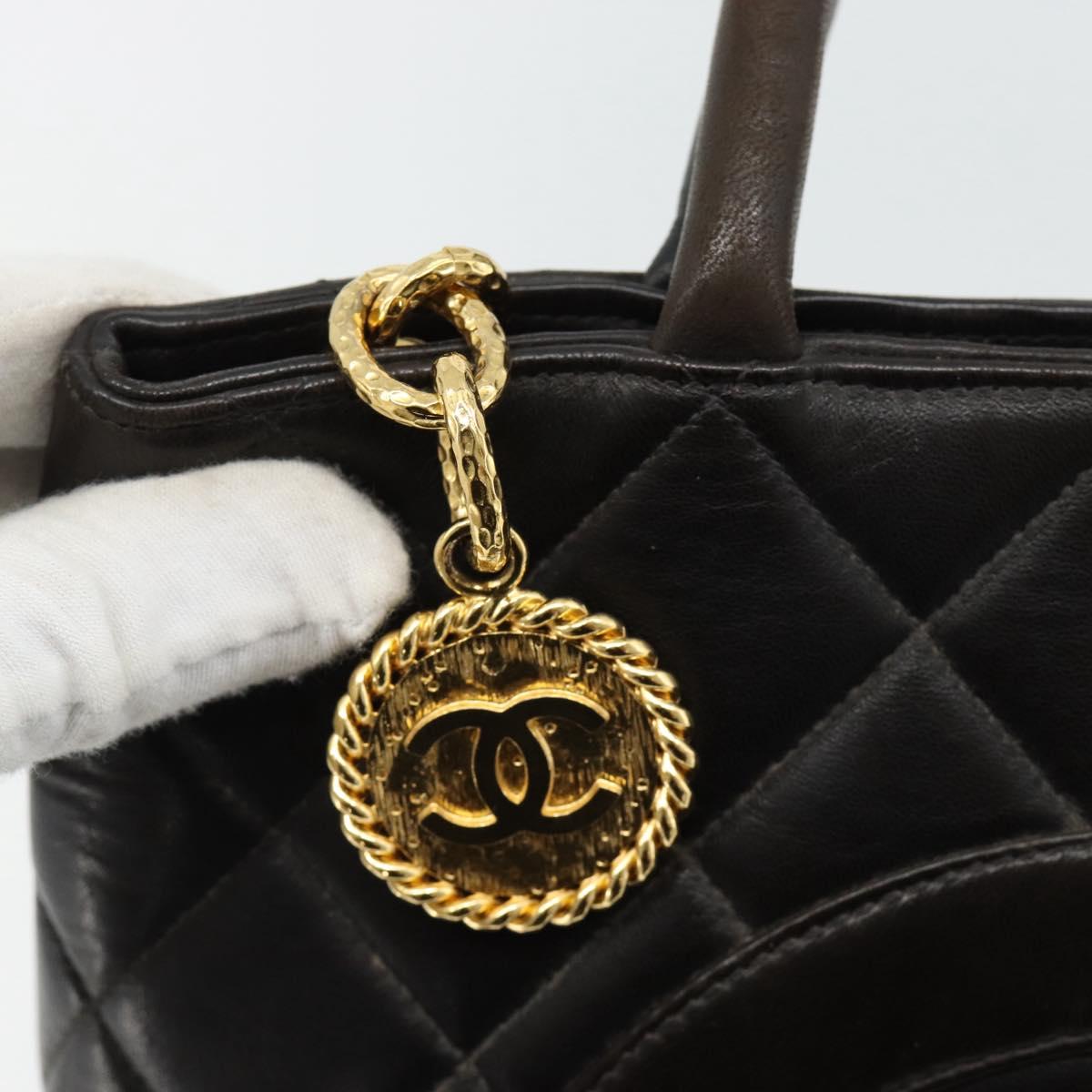CHANEL Matelasse Reprint Tote Bag Lamb Skin Black Gold CC Auth 181711A