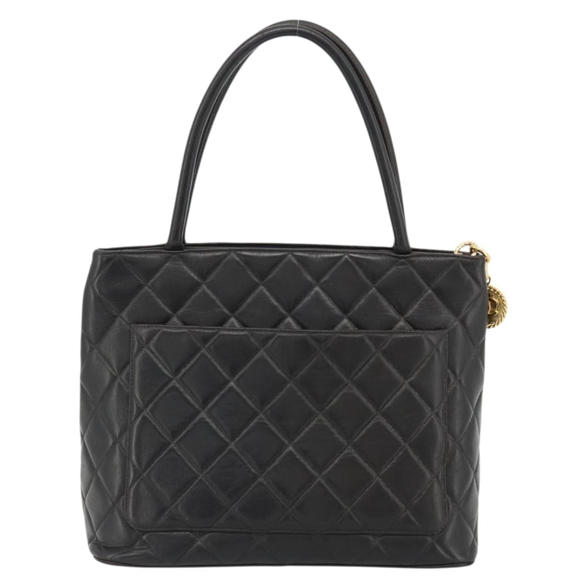 CHANEL Matelasse Reprint Tote Bag Lamb Skin Black Gold CC Auth 181711A