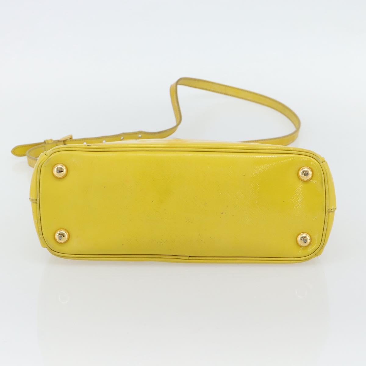 PRADA Galleria Hand Bag Patent Leather 2way Yellow Gold Auth 181712