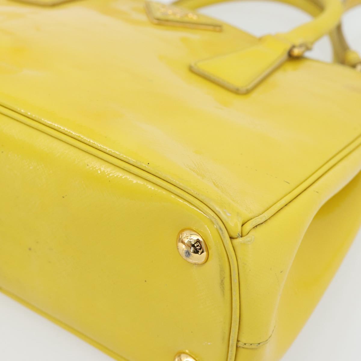 PRADA Galleria Hand Bag Patent Leather 2way Yellow Gold Auth 181712