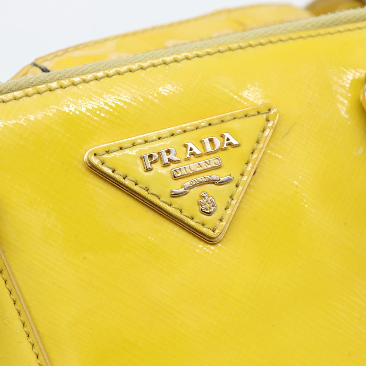 PRADA Galleria Hand Bag Patent Leather 2way Yellow Gold Auth 181712