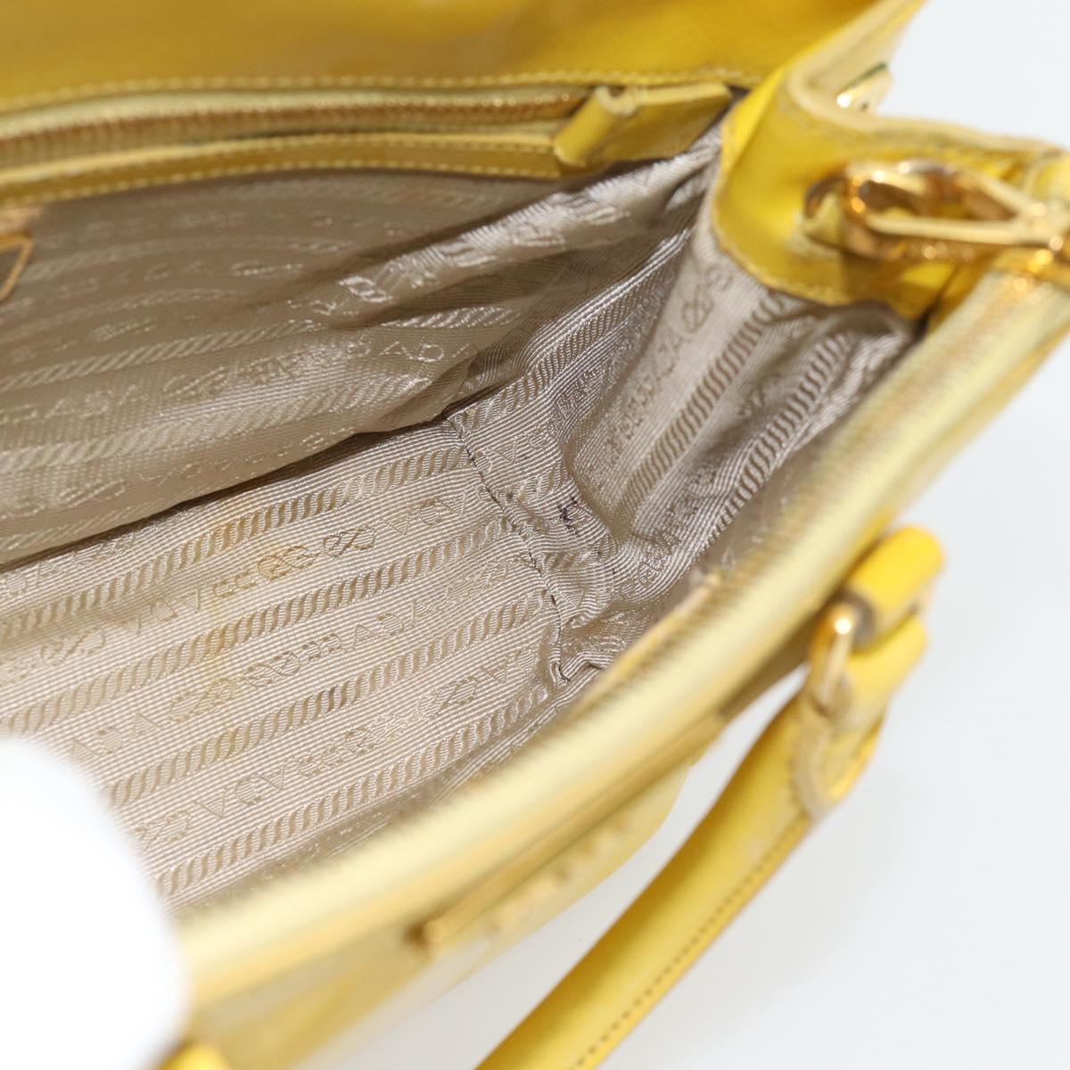 PRADA Galleria Hand Bag Patent Leather 2way Yellow Gold Auth 181712