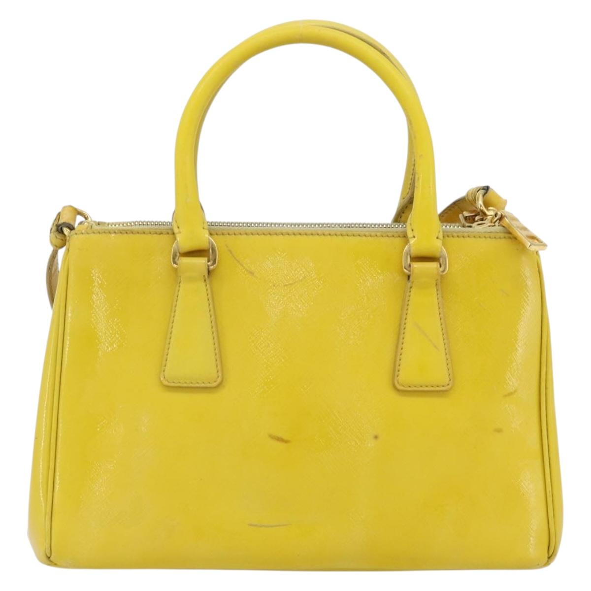 PRADA Galleria Hand Bag Patent Leather 2way Yellow Gold Auth 181712
