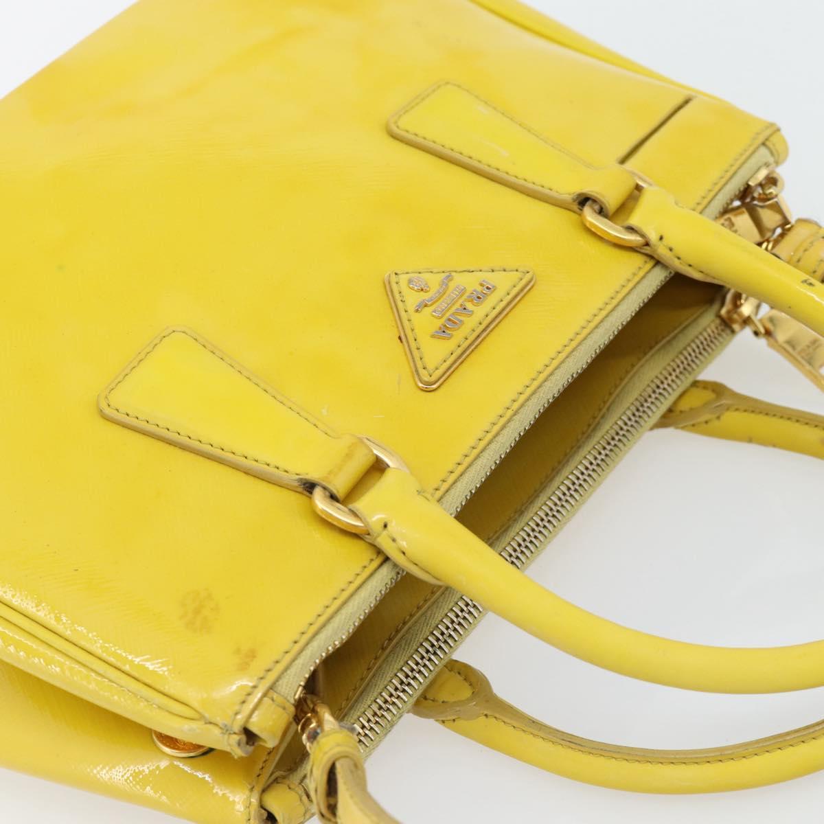 PRADA Galleria Hand Bag Patent Leather 2way Yellow Gold Auth 181712