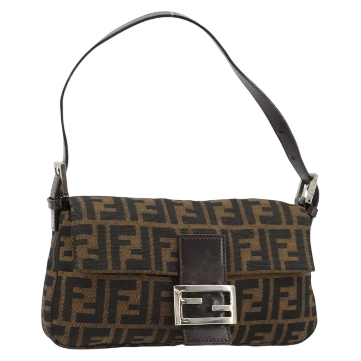 FENDI Zucca Canvas Mamma Baguette Shoulder Bag Black Brown Auth 181715V