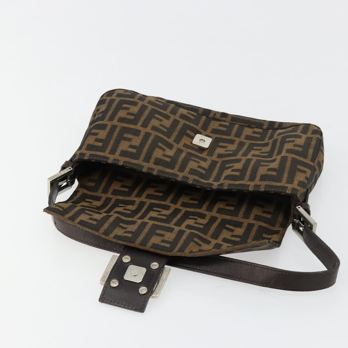 FENDI Zucca Canvas Mamma Baguette Shoulder Bag Black Brown Auth 181715V