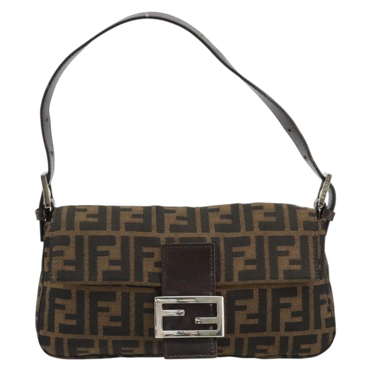 FENDI Zucca Canvas Mamma Baguette Shoulder Bag Black Brown Auth 181715V