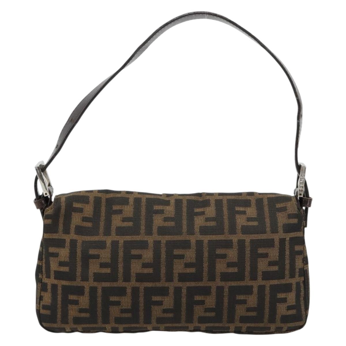 FENDI Zucca Canvas Mamma Baguette Shoulder Bag Black Brown Auth 181715V