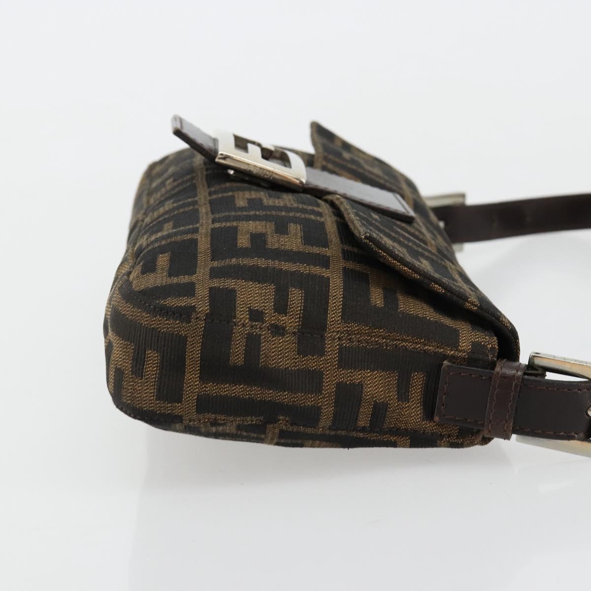 FENDI Zucca Canvas Mamma Baguette Shoulder Bag Black Brown Auth 181715V