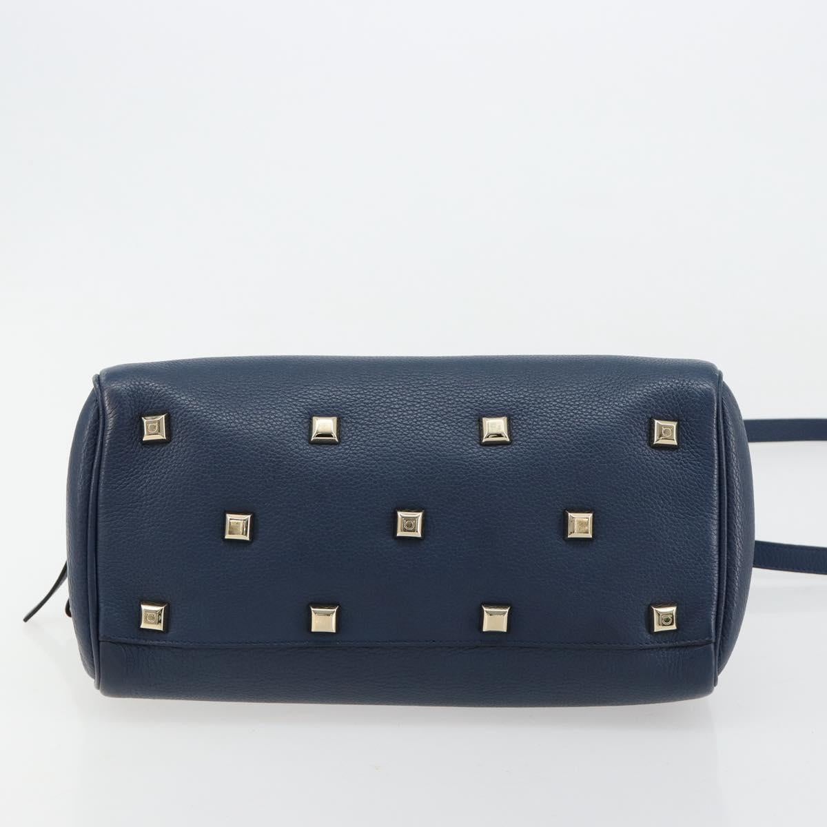 Salvatore Ferragamo Studio Hand Bag Leather 2way Blue Gold Auth 181716A