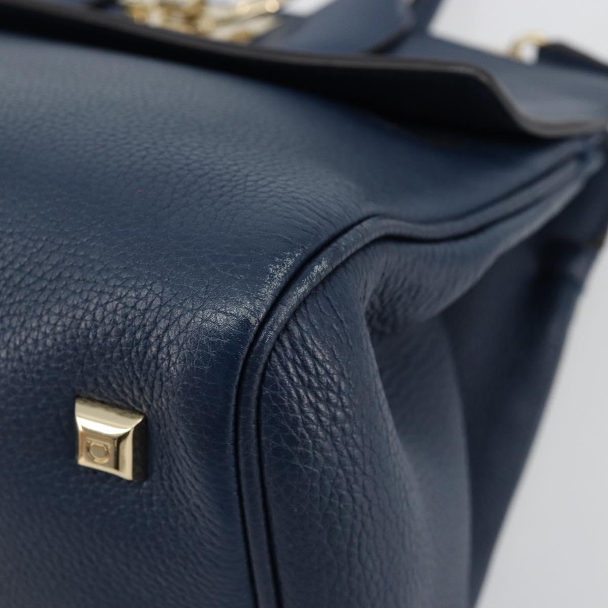 Salvatore Ferragamo Studio Hand Bag Leather 2way Blue Gold Auth 181716A