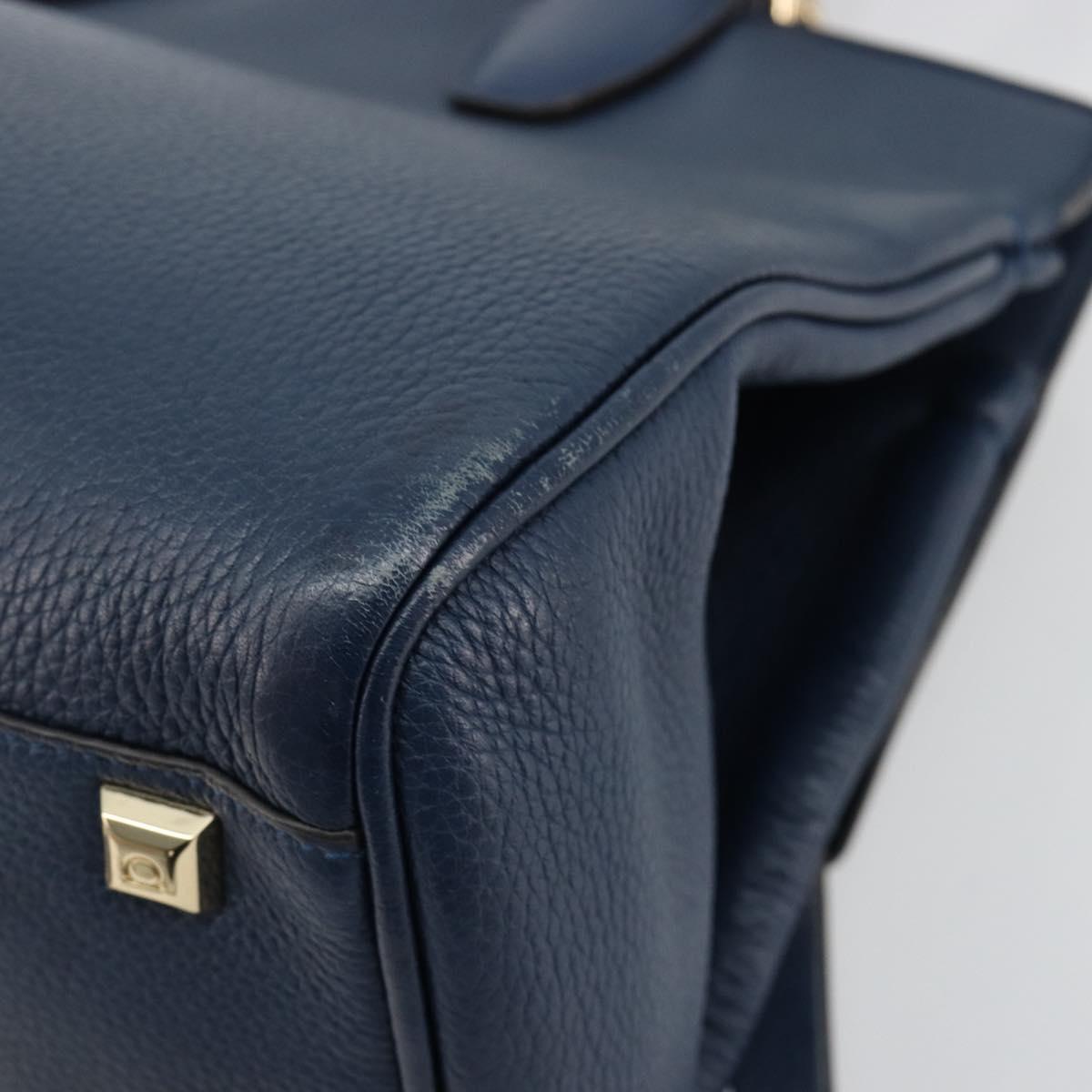 Salvatore Ferragamo Studio Hand Bag Leather 2way Blue Gold Auth 181716A