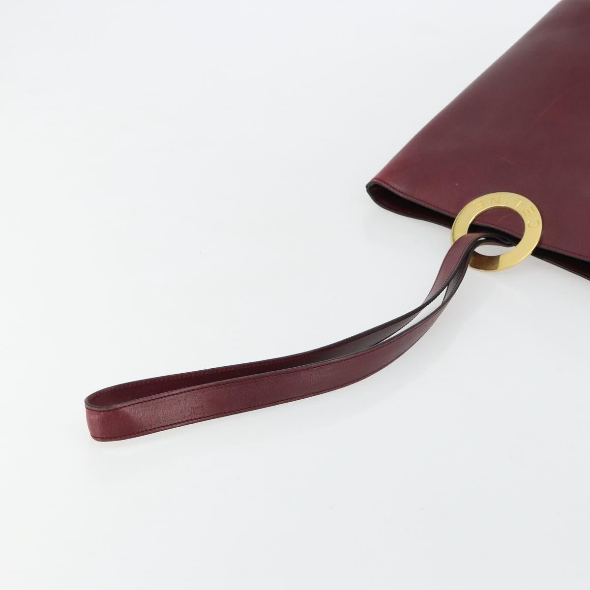 CELINE Circle Shoulder Bag Leather Bordeaux Gold Auth 181718