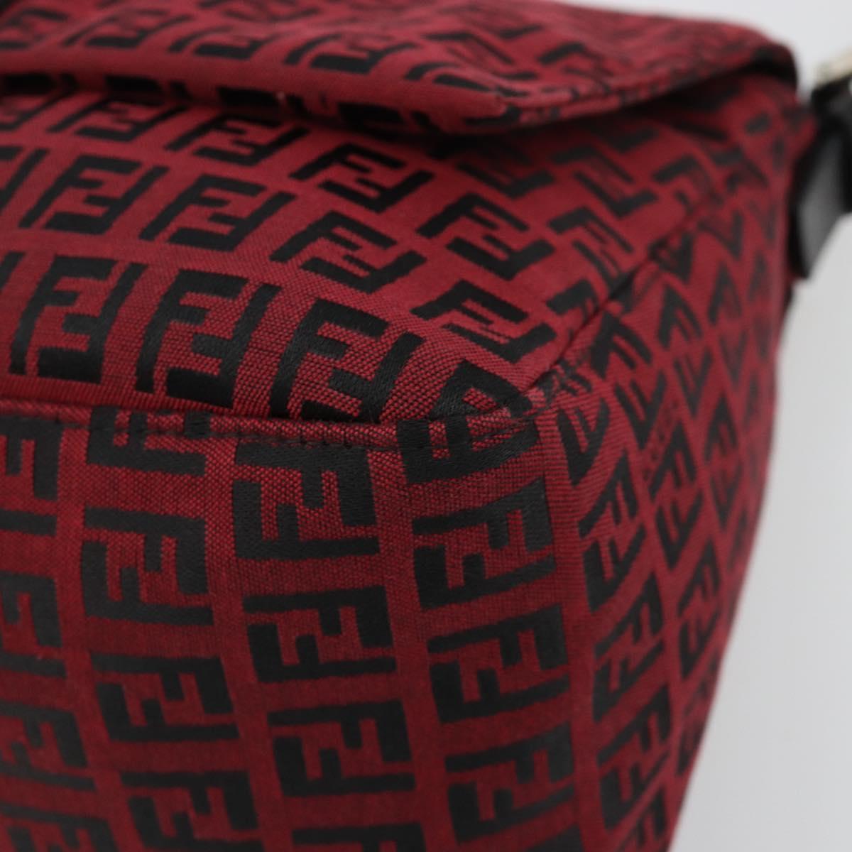 FENDI Zucchino Canvas Mamma Baguette Shoulder Bag Red Silver Auth 181719V
