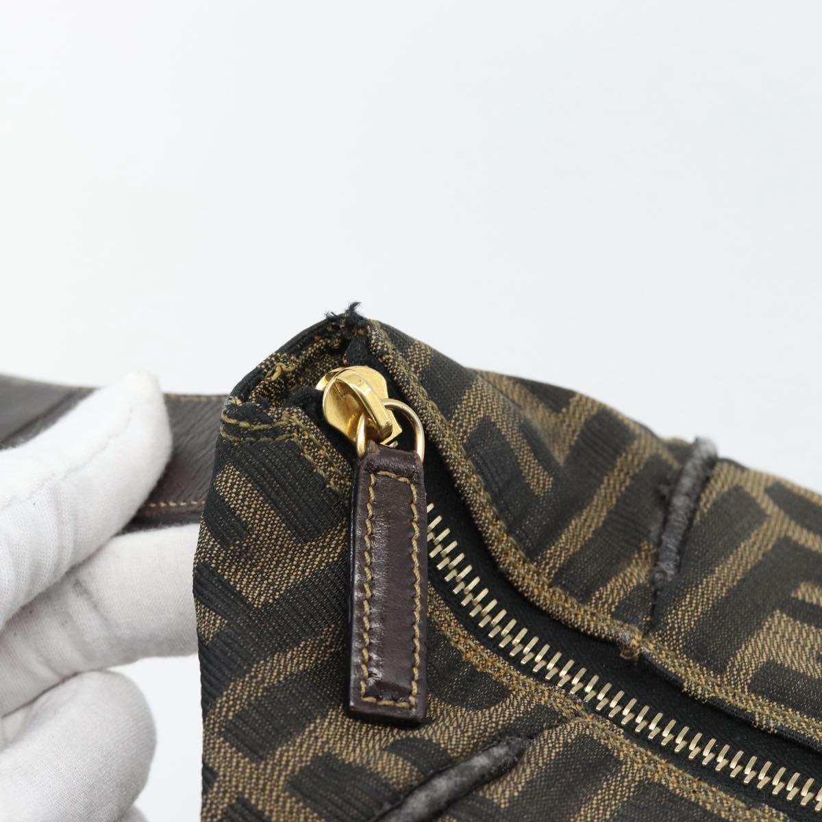 FENDI Zucca Canvas Vanity Hand Bag Black Brown Auth 181720