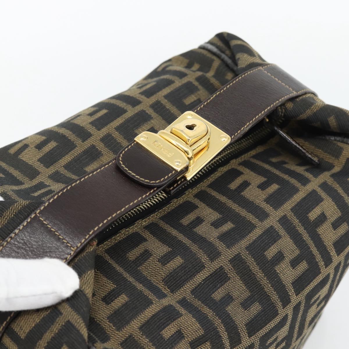 FENDI Zucca Canvas Vanity Hand Bag Black Brown Auth 181720