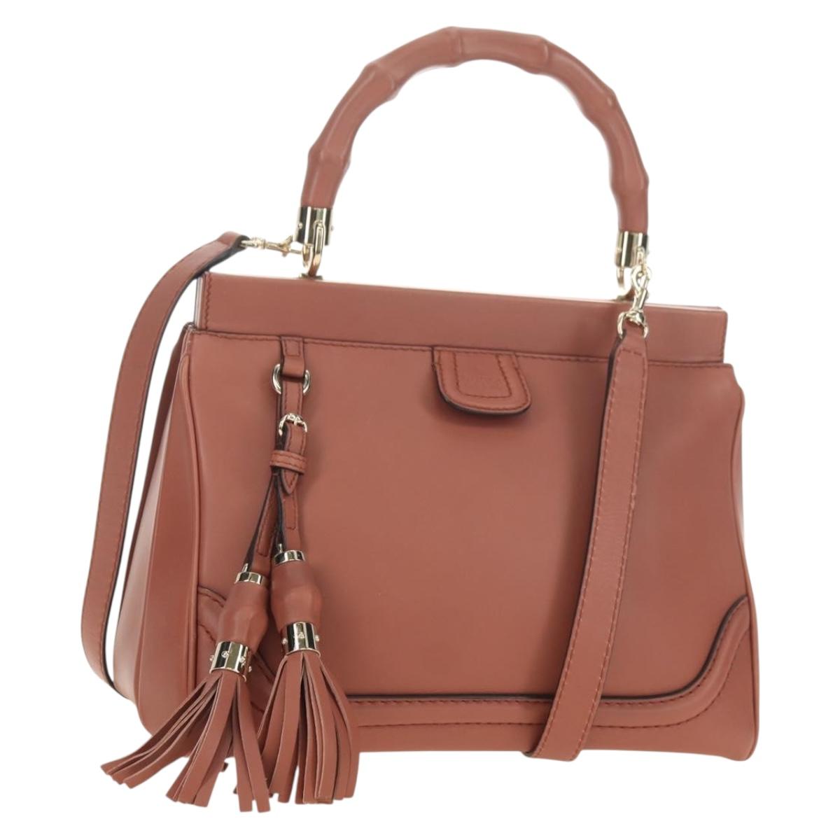 GUCCI Bamboo Hand Bag Leather 2way Pink Gold 308385 Auth 181722V