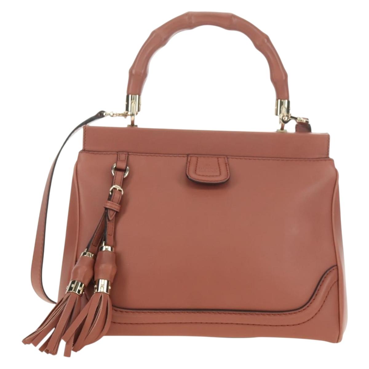 GUCCI Bamboo Hand Bag Leather 2way Pink Gold 308385 Auth 181722V
