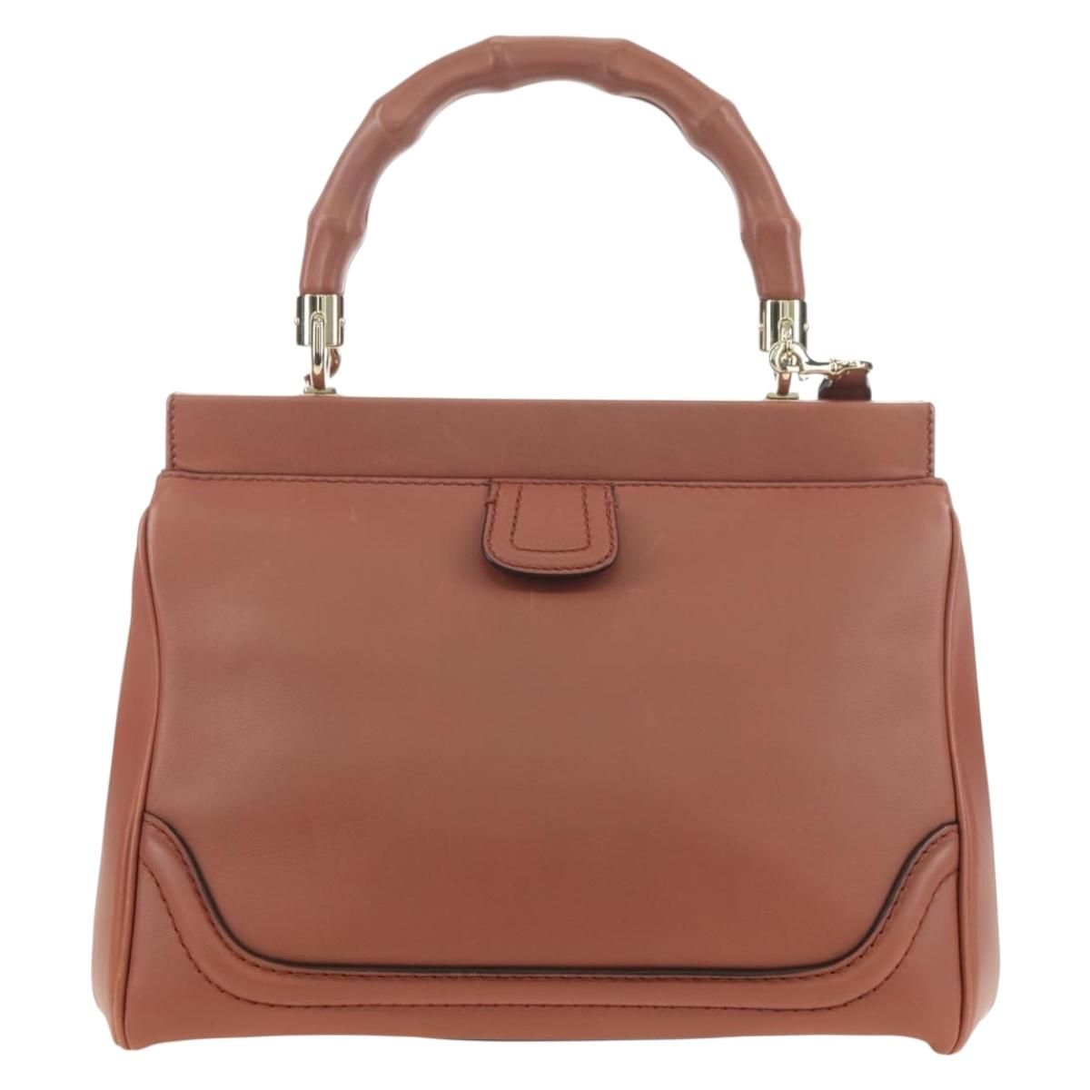 GUCCI Bamboo Hand Bag Leather 2way Pink Gold 308385 Auth 181722V