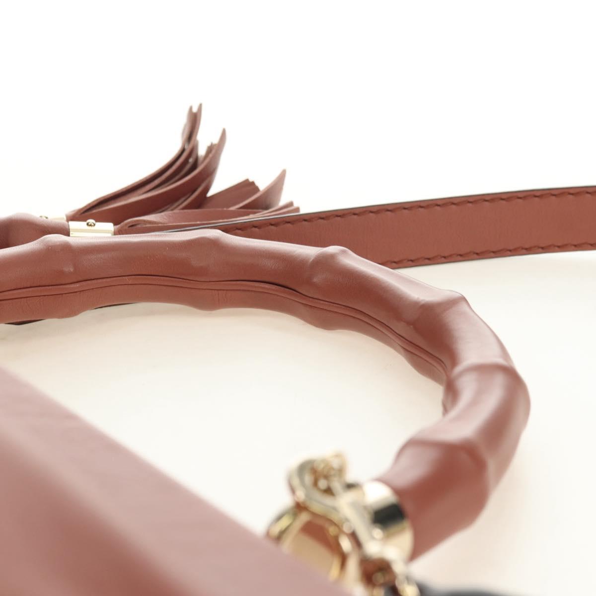 GUCCI Bamboo Hand Bag Leather 2way Pink Gold 308385 Auth 181722V