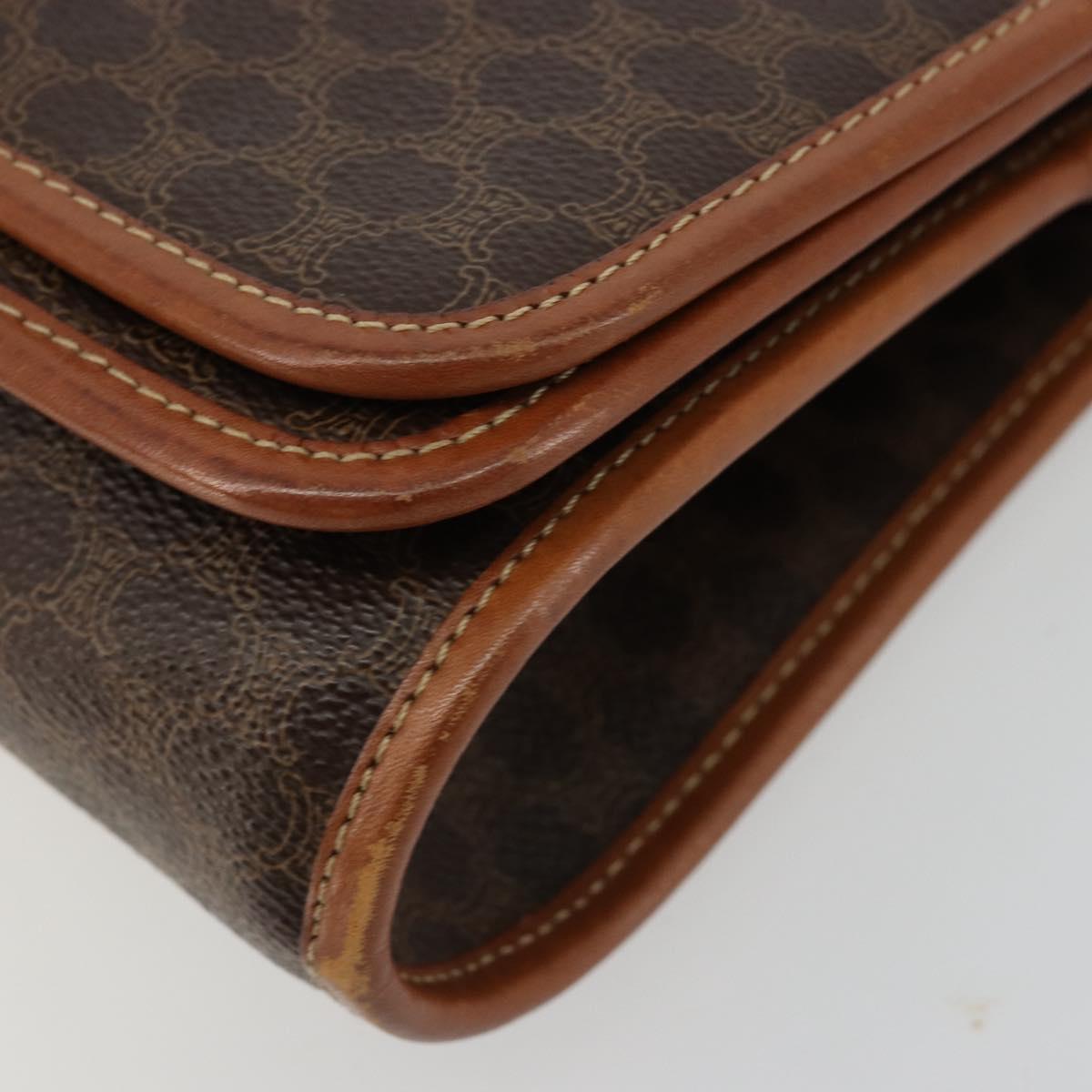 CELINE Macadam Canvas Shoulder Bag PVC Leather Brown Gold Auth 181724