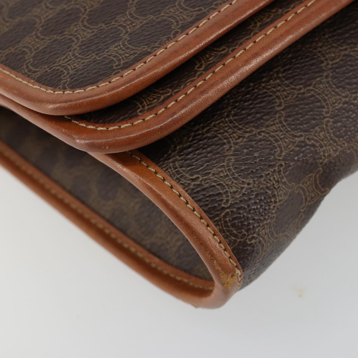 CELINE Macadam Canvas Shoulder Bag PVC Leather Brown Gold Auth 181724