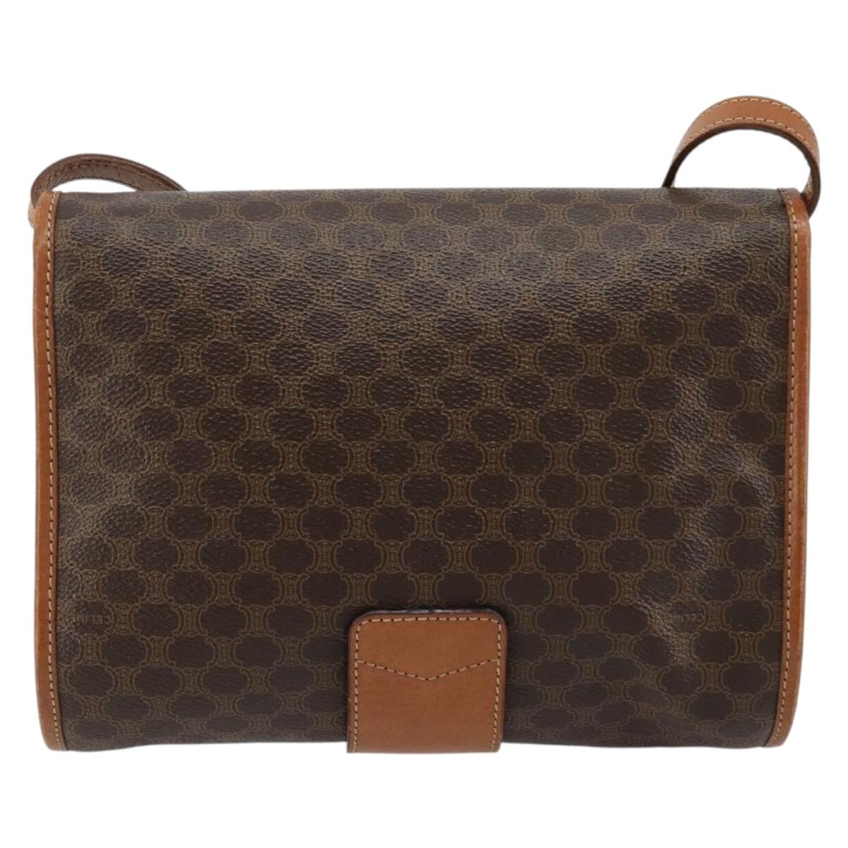 CELINE Macadam Canvas Shoulder Bag PVC Leather Brown Gold Auth 181724