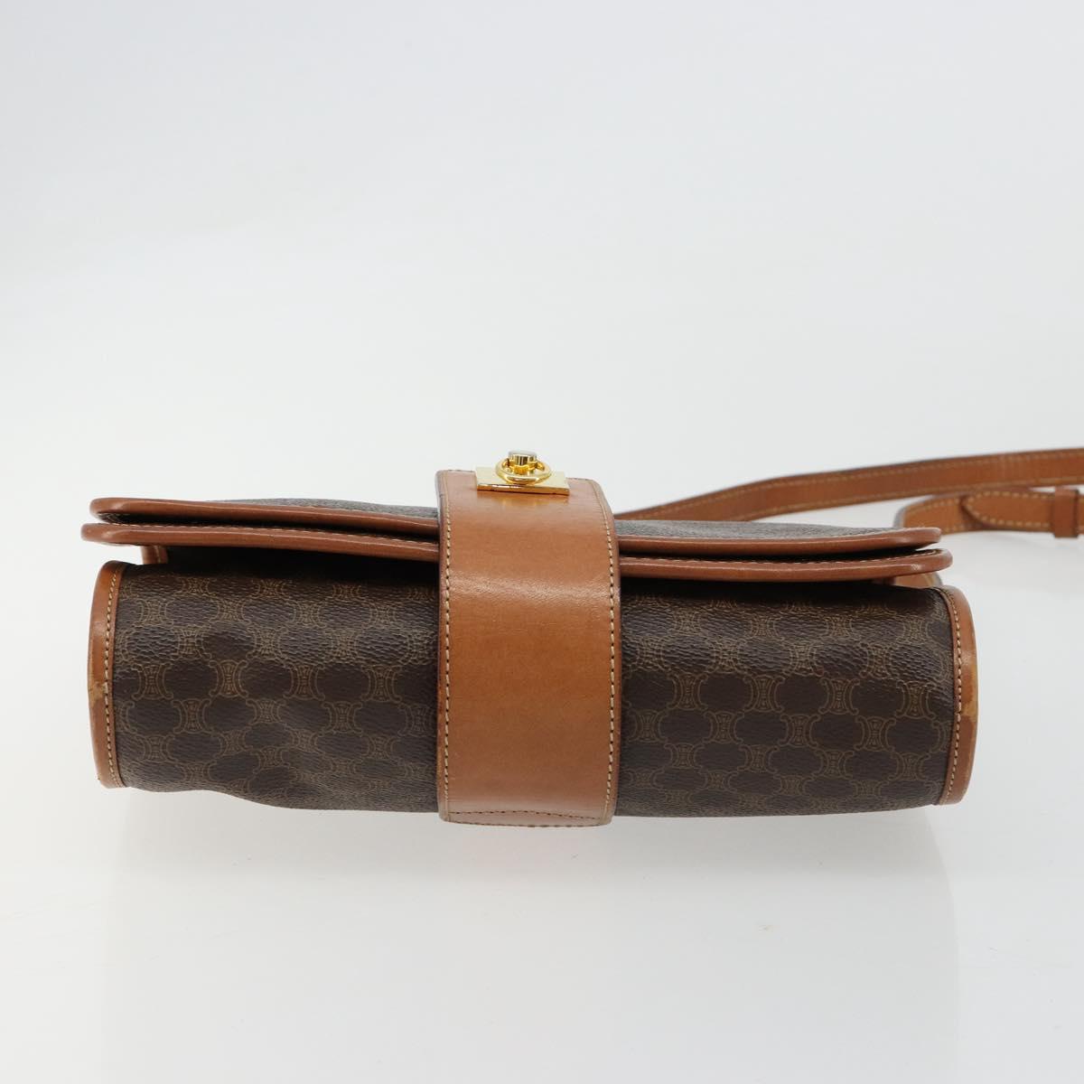 CELINE Macadam Canvas Shoulder Bag PVC Leather Brown Gold Auth 181724