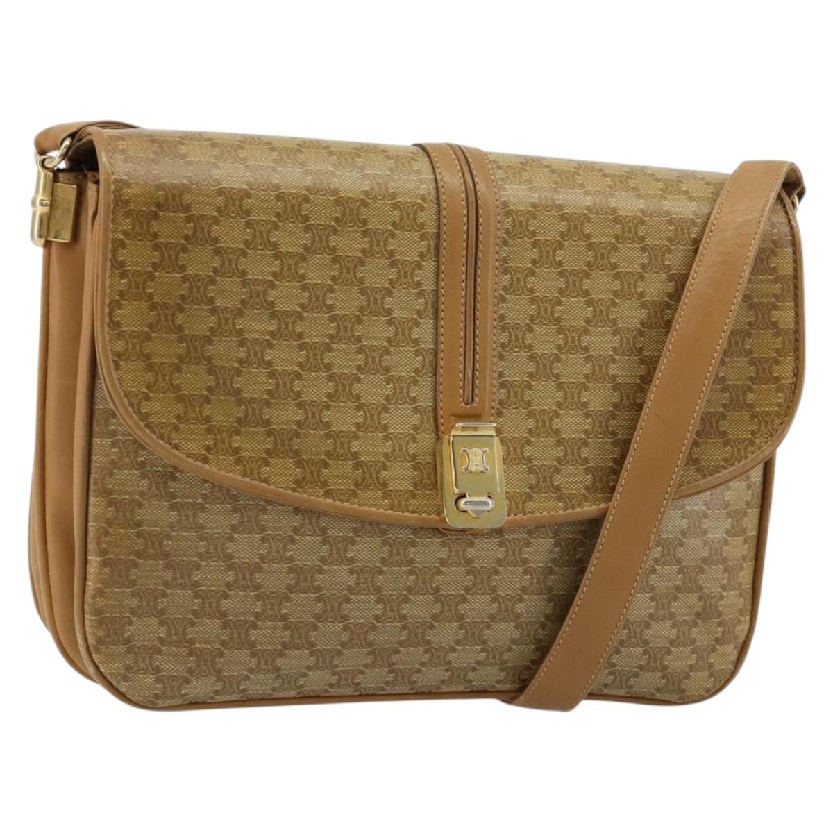 CELINE Macadam Canvas Shoulder Bag PVC Beige Gold Auth 181725