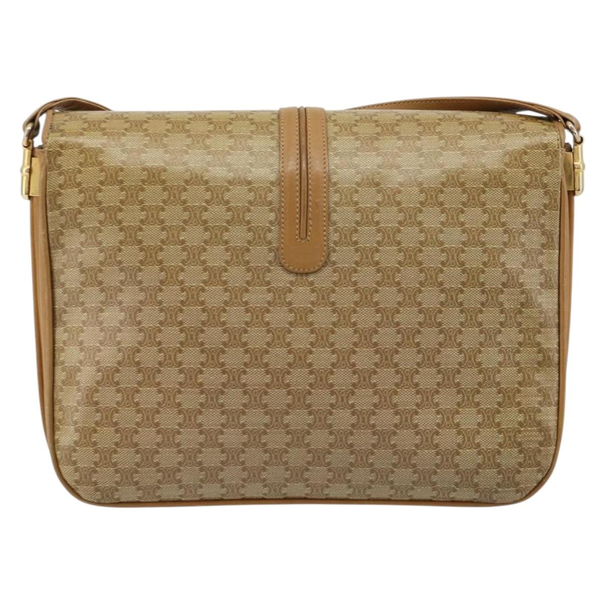 CELINE Macadam Canvas Shoulder Bag PVC Beige Gold Auth 181725