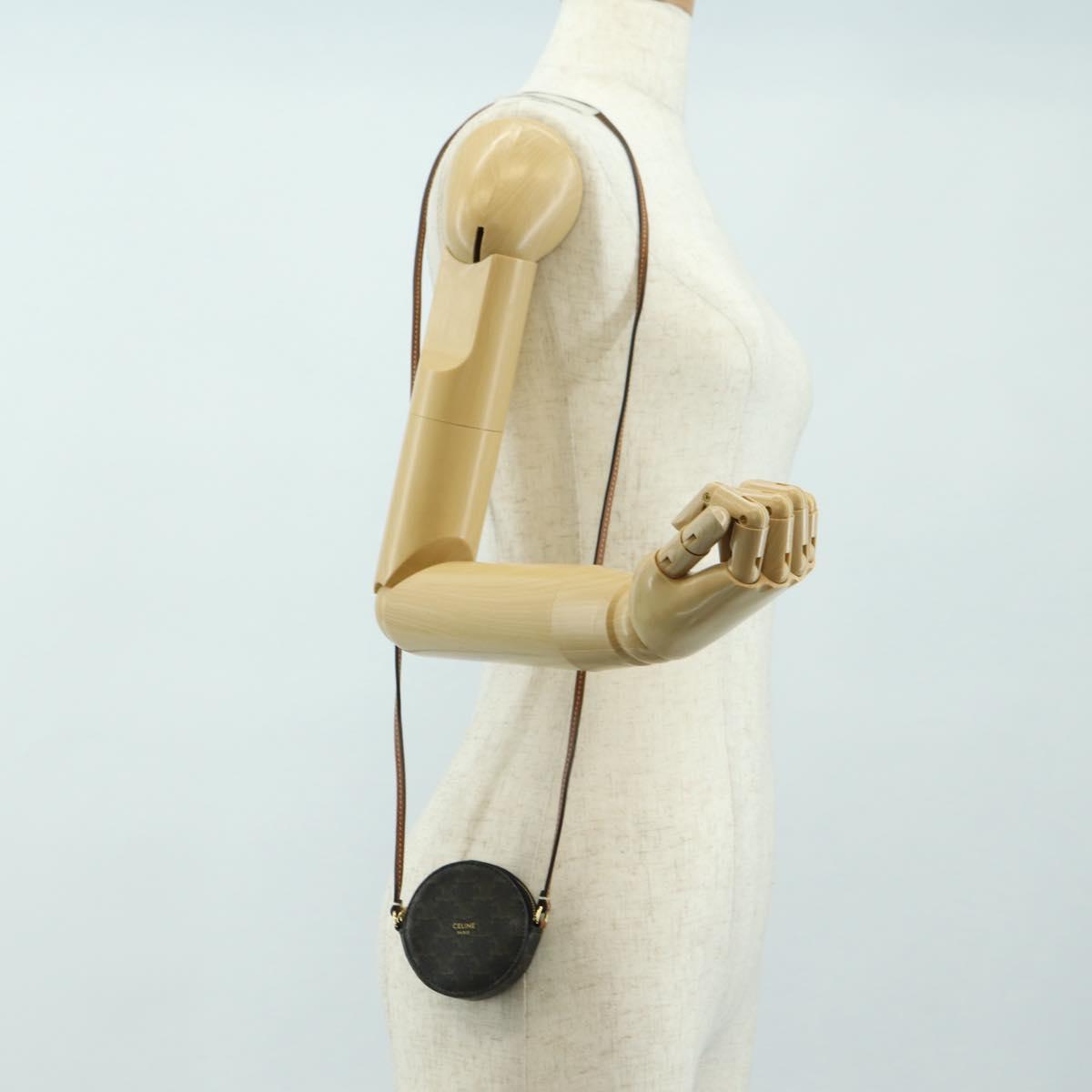 CELINE Macadam Canvas Triomphe Shoulder Pouch PVC Black Gold Auth 181733M