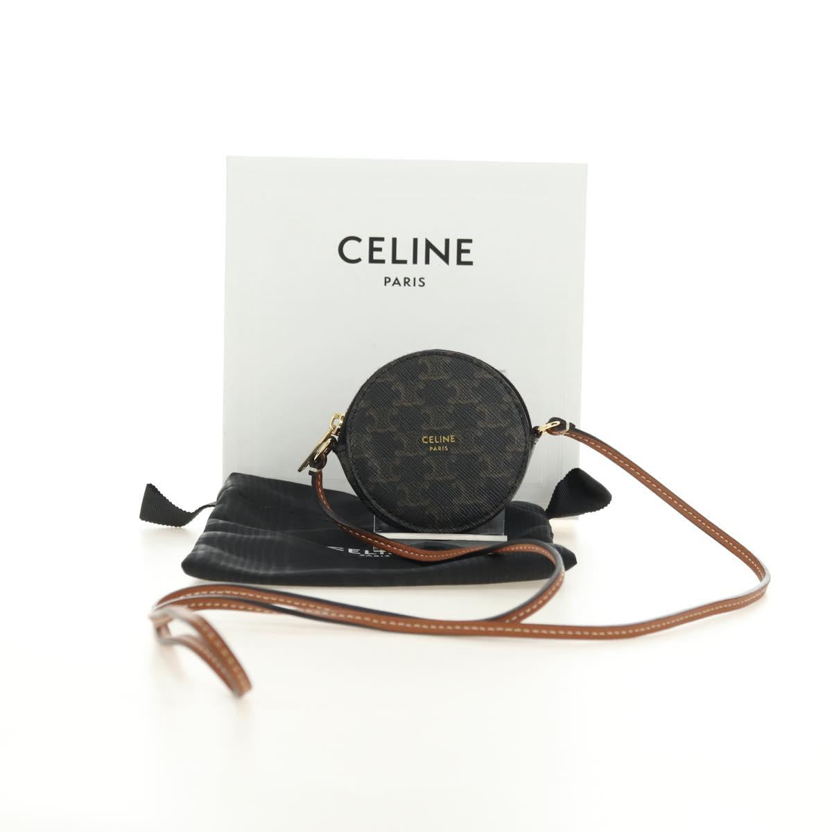 CELINE Macadam Canvas Triomphe Shoulder Pouch PVC Black Gold Auth 181733M