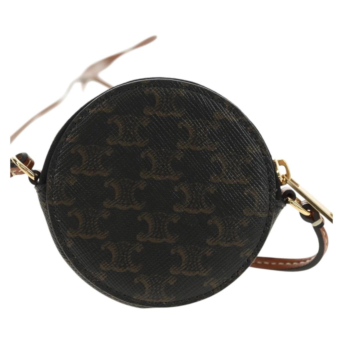 CELINE Macadam Canvas Triomphe Shoulder Pouch PVC Black Gold Auth 181733M