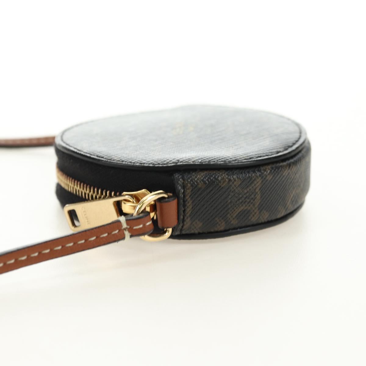 CELINE Macadam Canvas Triomphe Shoulder Pouch PVC Black Gold Auth 181733M