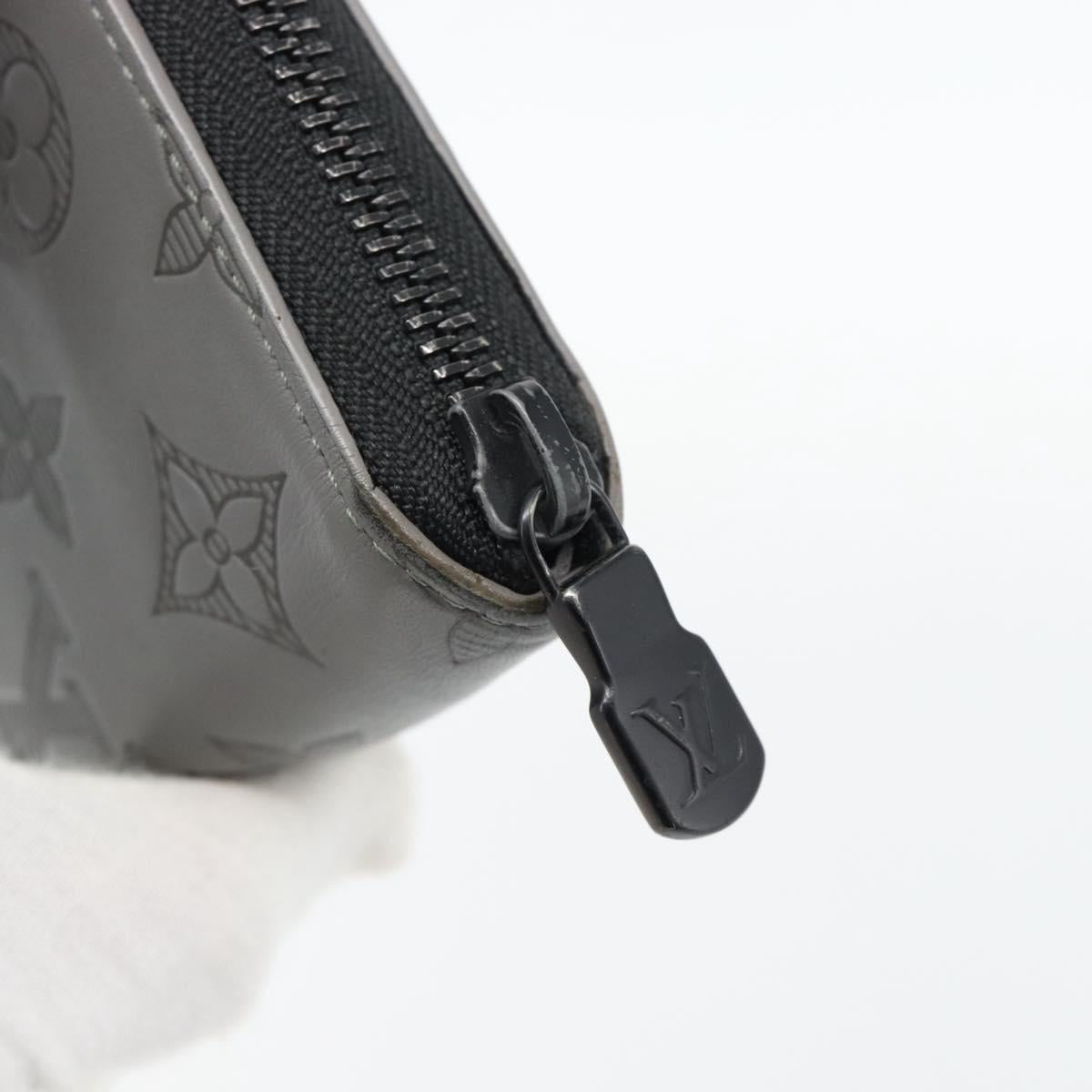 LOUIS VUITTON Monogram Shadow Zippy Wallet Vertical Gray M81384 LV Auth 181734A