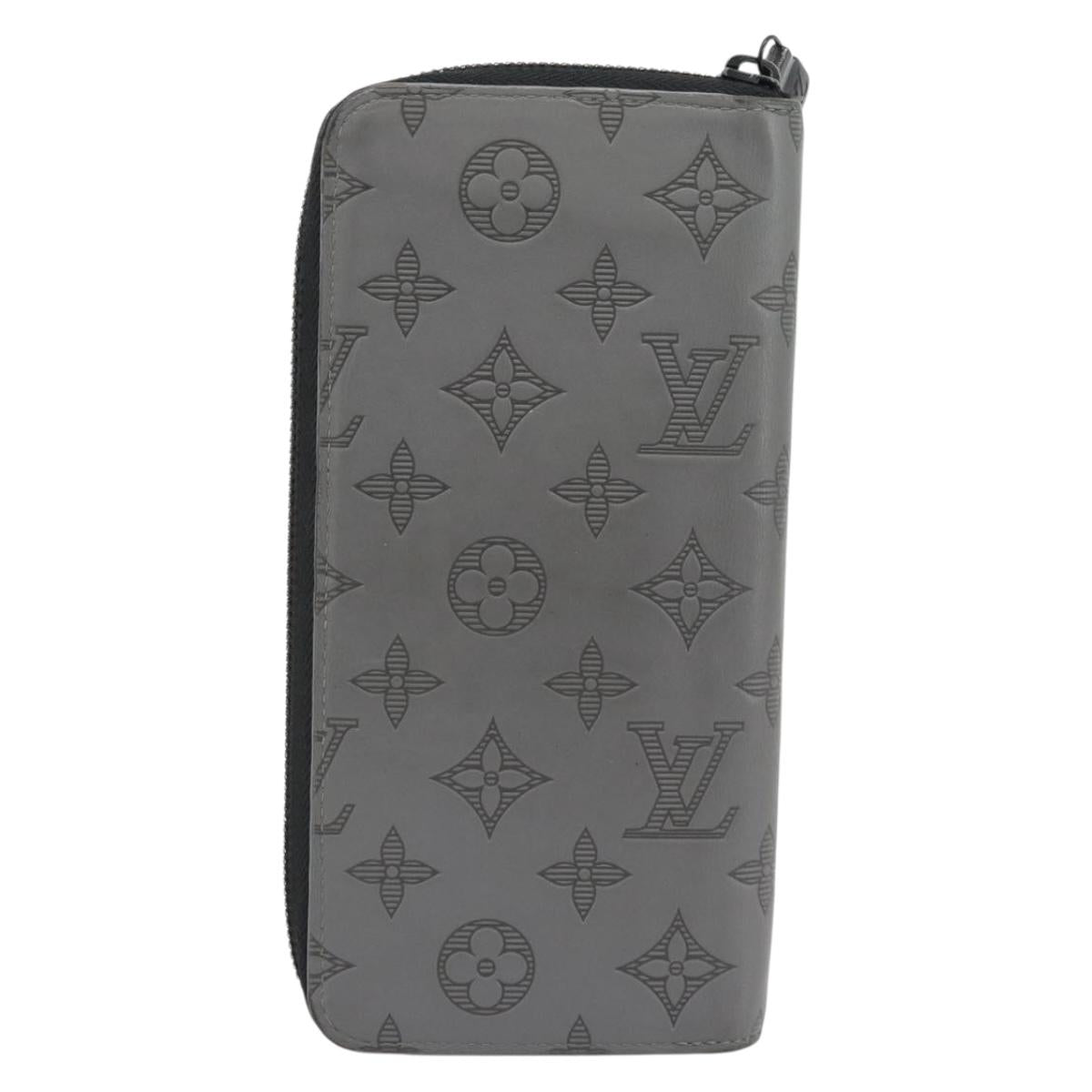 LOUIS VUITTON Monogram Shadow Zippy Wallet Vertical Gray M81384 LV Auth 181734A