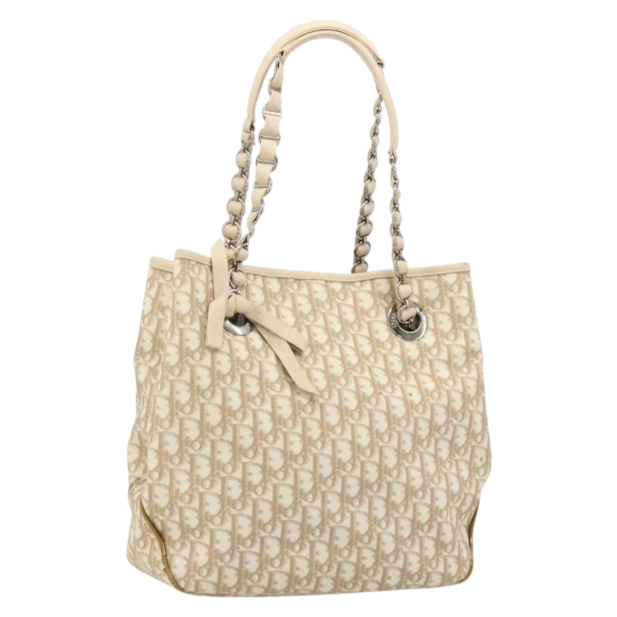 Christian Dior Trotter Canvas Chain Romantic Bag PVC Pink Silver Auth 181736