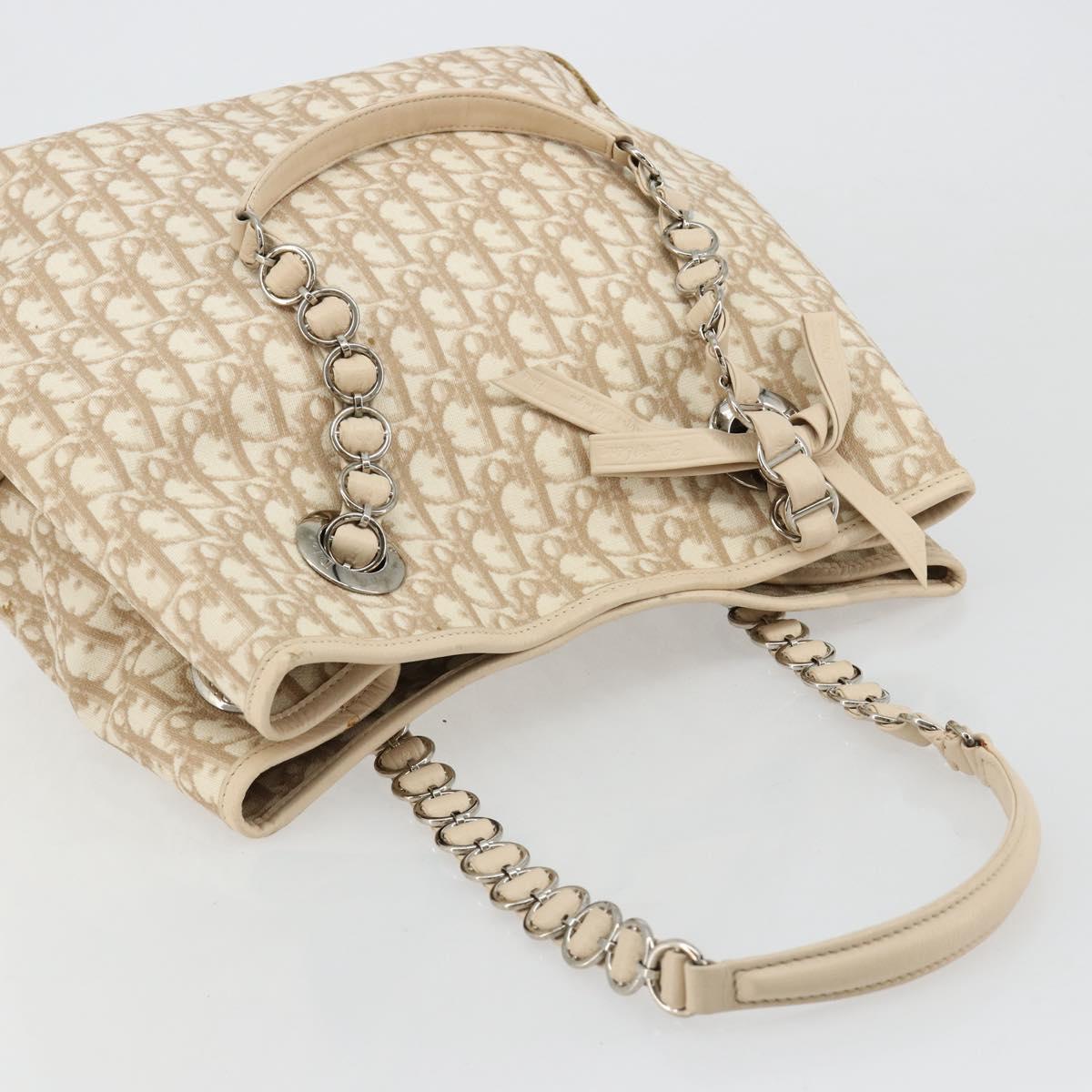 Christian Dior Trotter Canvas Chain Romantic Bag PVC Pink Silver Auth 181736