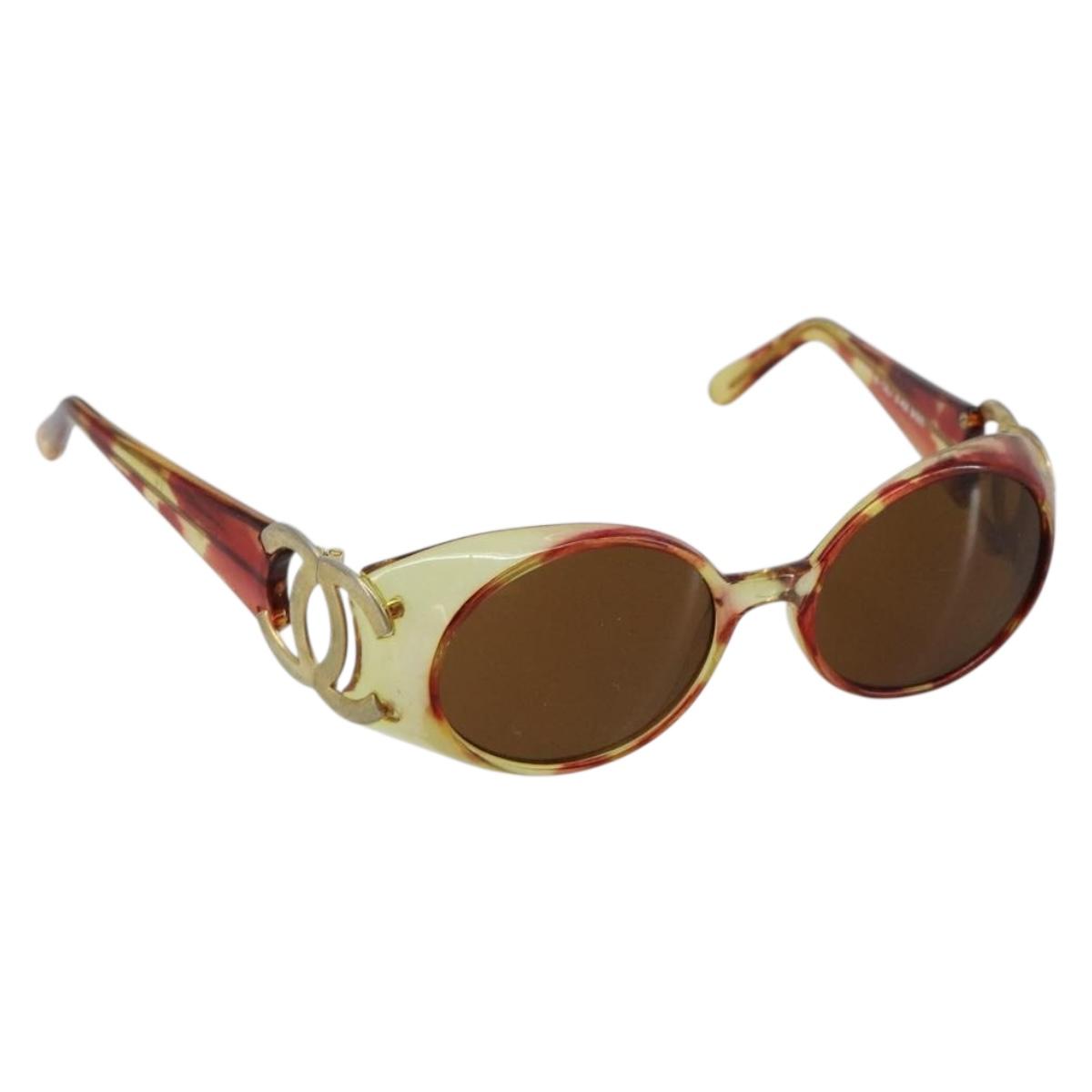 CHANEL COCO Mark Sunglasses plastic Orange CC Auth 181749