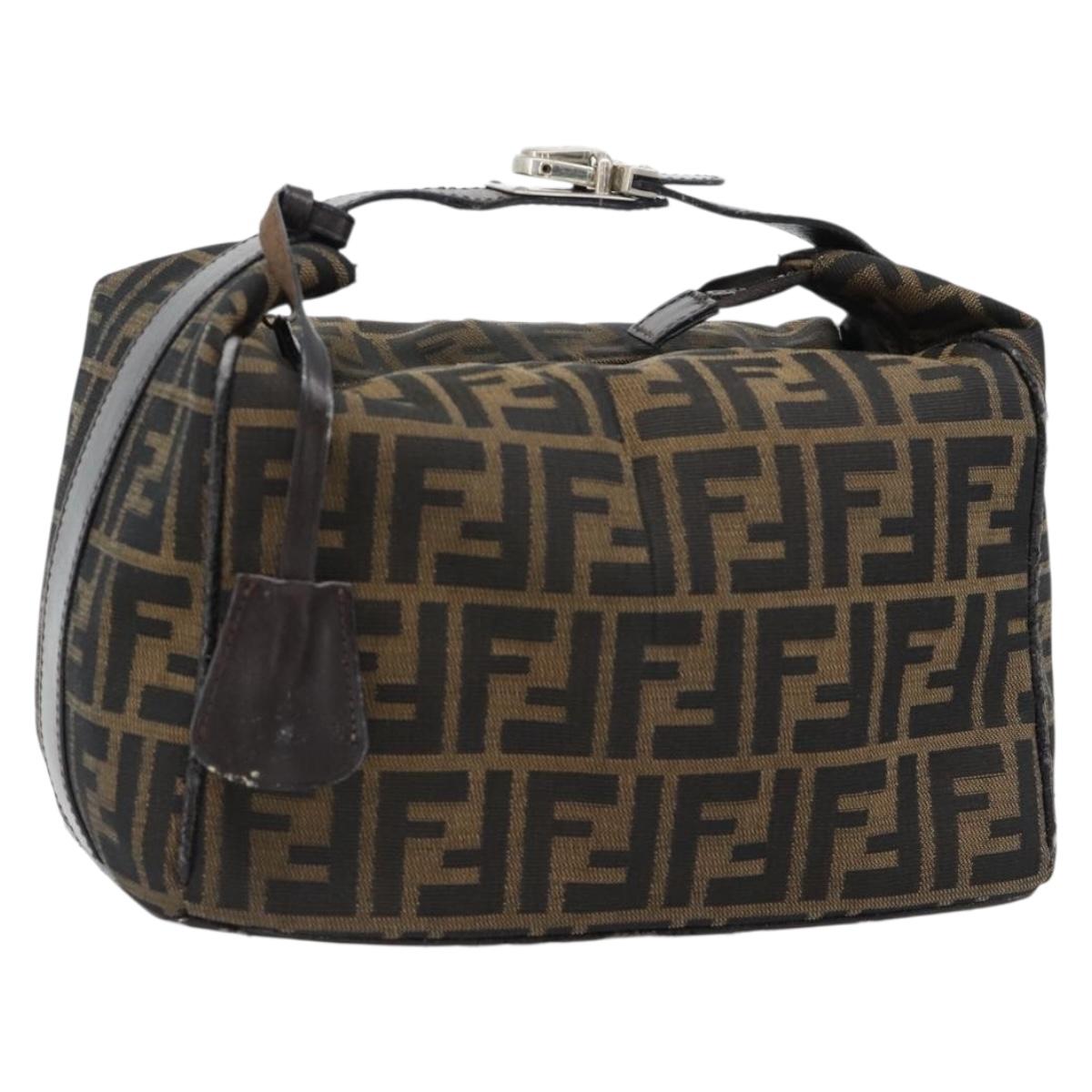 FENDI Zucca Canvas Vanity Hand Bag Black Brown Auth 181755