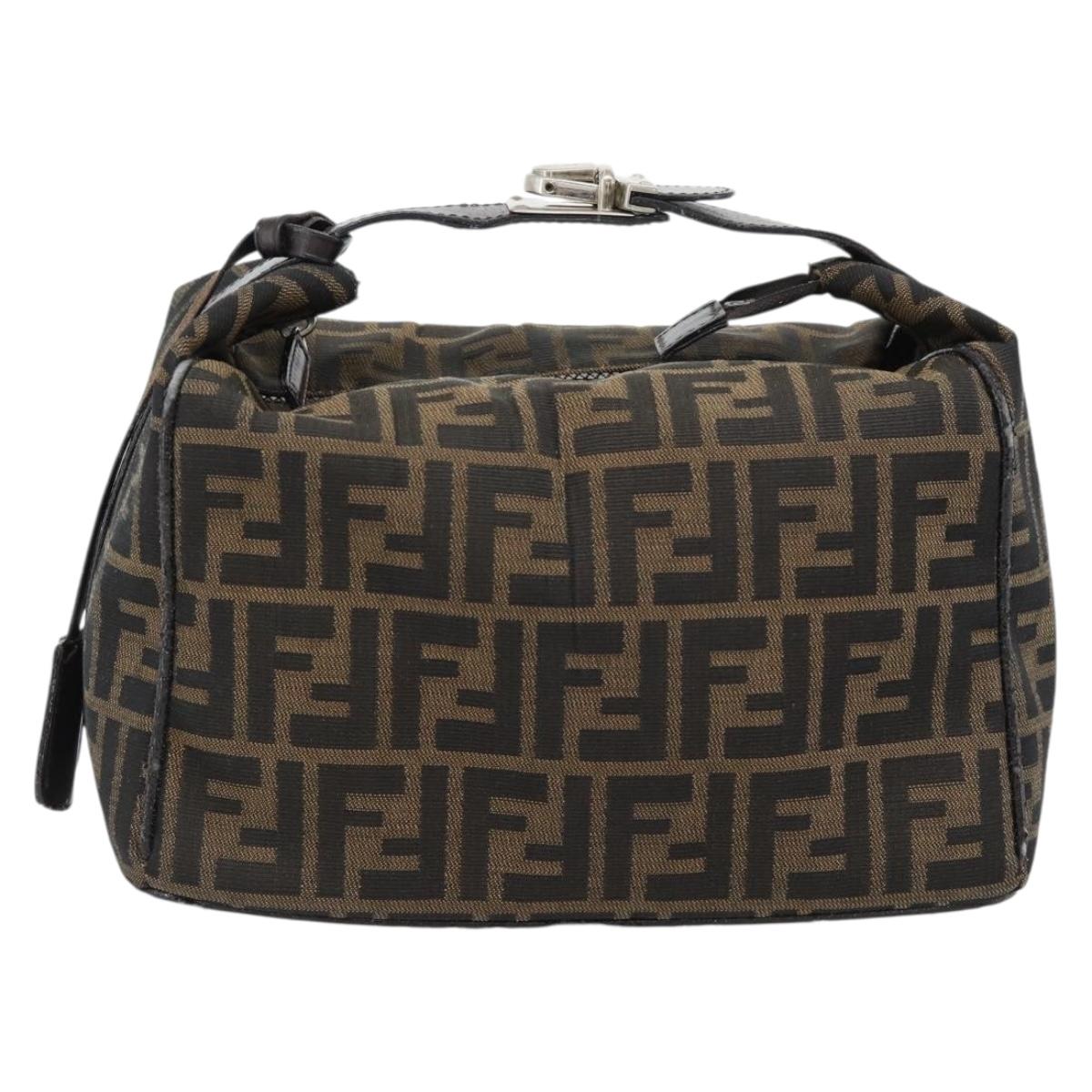 FENDI Zucca Canvas Vanity Hand Bag Black Brown Auth 181755