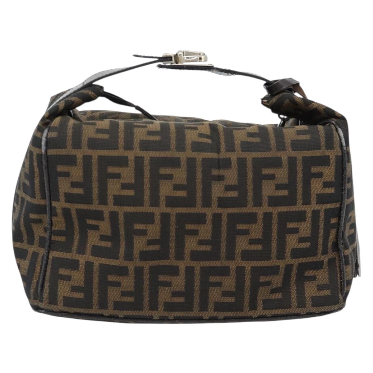 FENDI Zucca Canvas Vanity Hand Bag Black Brown Auth 181755