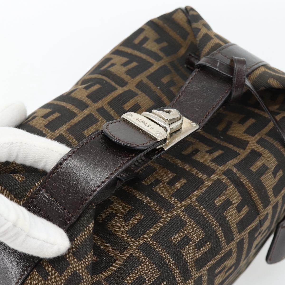 FENDI Zucca Canvas Vanity Hand Bag Black Brown Auth 181755