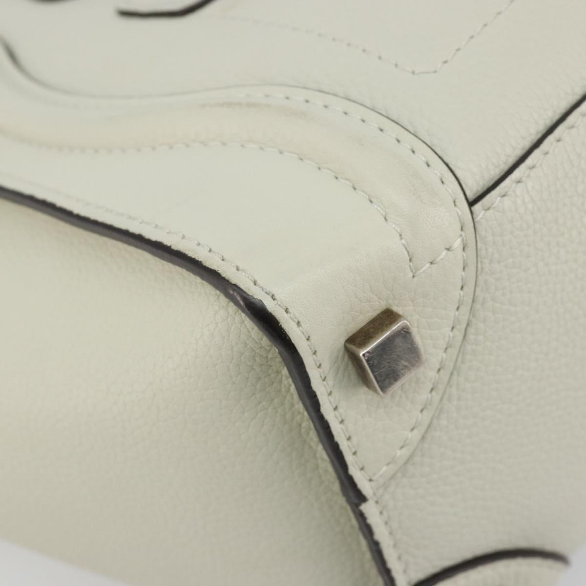 CELINE Luggage Micro Shopper Hand Bag Leather Ivory Silver Auth 181757M