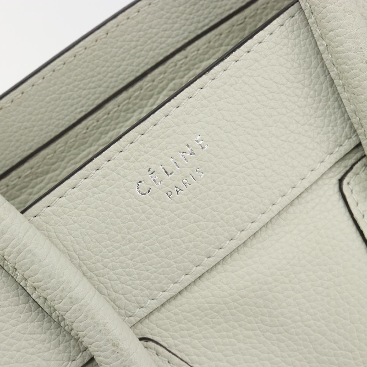 CELINE Luggage Micro Shopper Hand Bag Leather Ivory Silver Auth 181757M